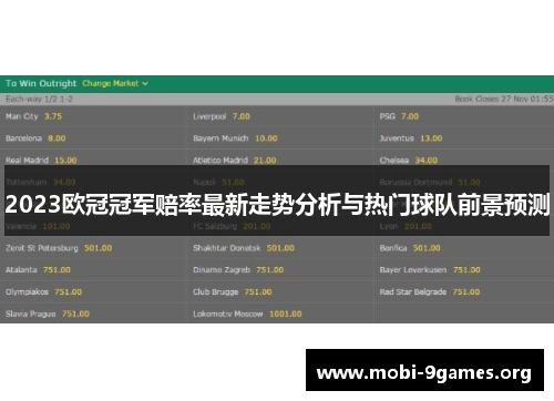 2023欧冠冠军赔率最新走势分析与热门球队前景预测